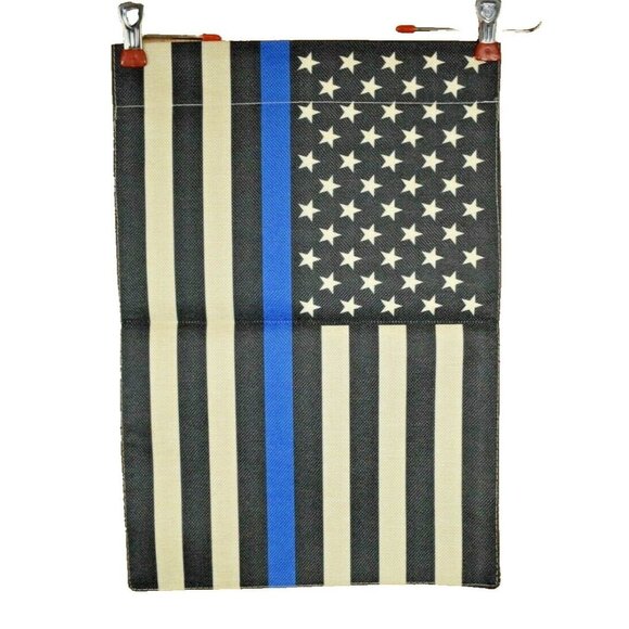 Thin Blue Line 12 x 18 Double Sided Nylon Burlap Garden Flag - Picture 1 of 2